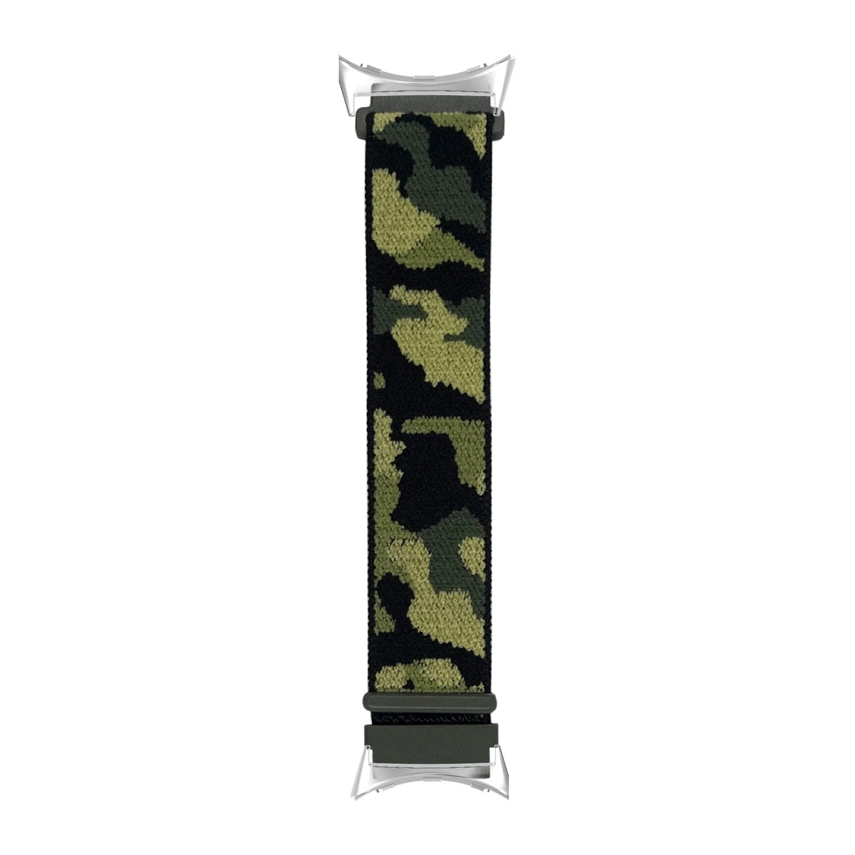 Sports Loop (Velcro) - Army Camo Army Green Silver with Google Pixel Spring Bar Adapters - Wear Any 20mm Strap! for Pixel Watch 1-5 41mm