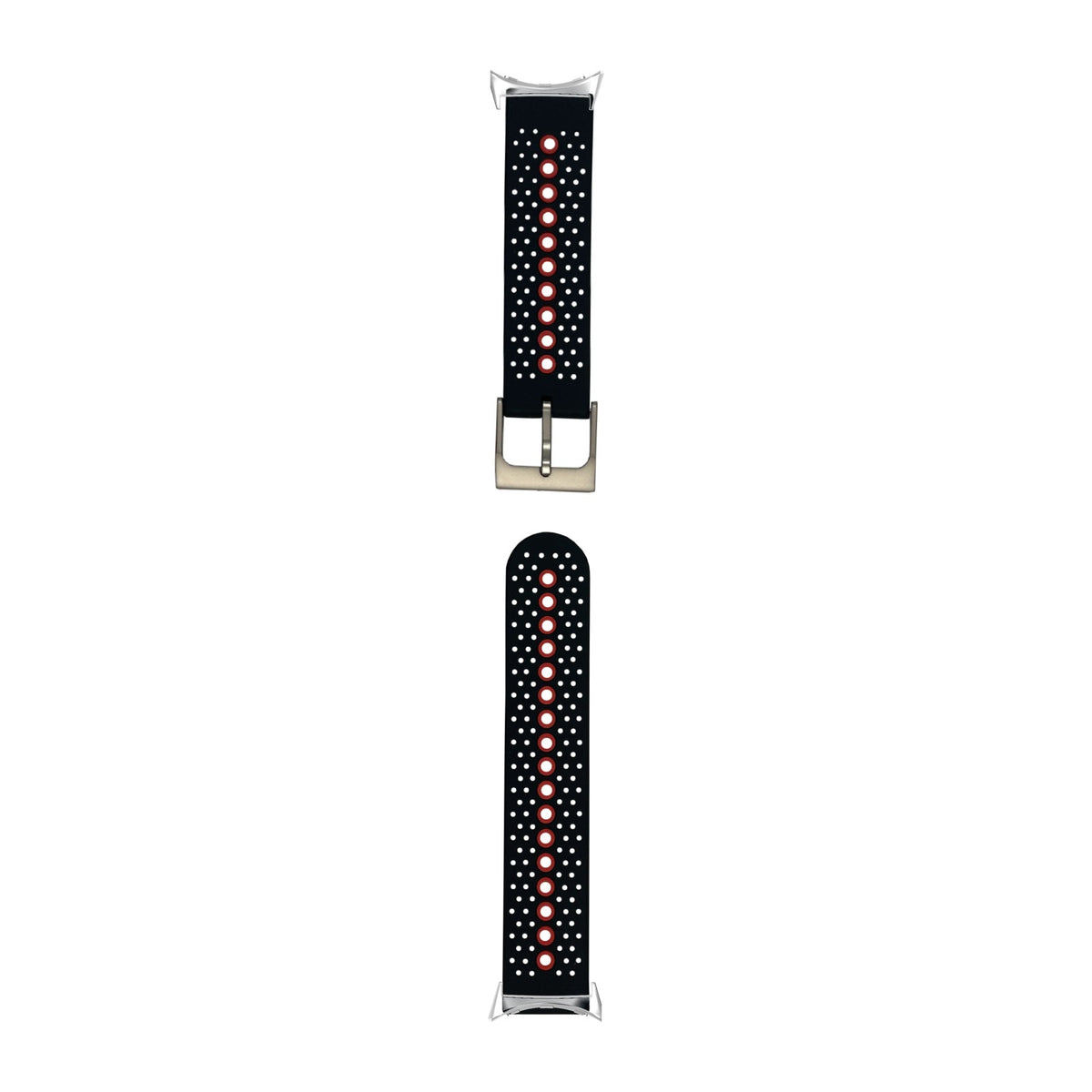 Flexi Sports Silicone 2 Black/Red Silver with Google Pixel Spring Bar Adapters - Wear Any 20mm Strap! for Pixel Watch 3-5 45mm
