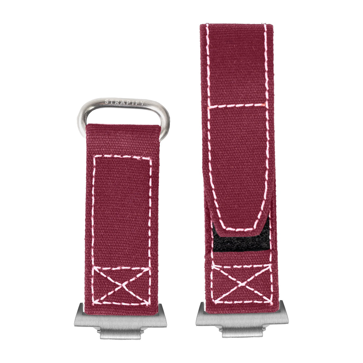 Military Velcro - Wine Red | White Stitching Silver with Strap Adapter for Tissot PRX 40