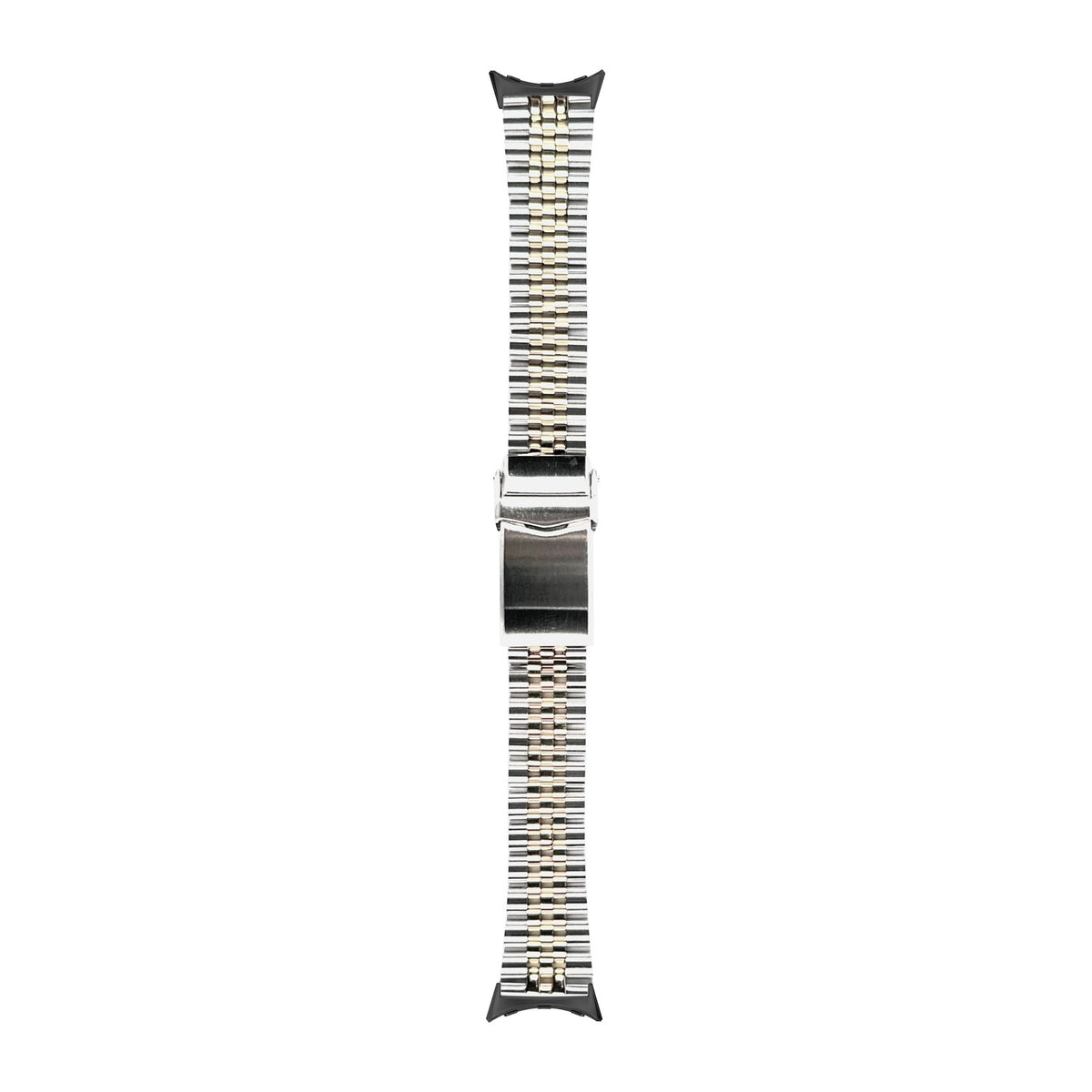 Quick Release Super-Jub II Steel Bracelet Silver/Gold Black with V-Clasp with Google Pixel Spring Bar Adapters - Wear Any 20mm Strap! for Pixel Watch 3-5 45mm