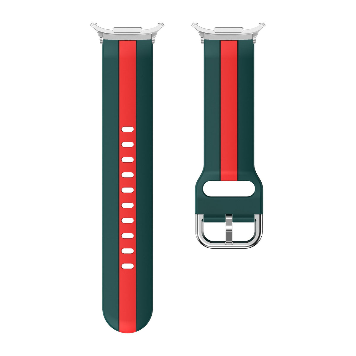 Striped Silicone Green / Red Silver with Strap Adapter for Galaxy Watch 8-9/Ultra