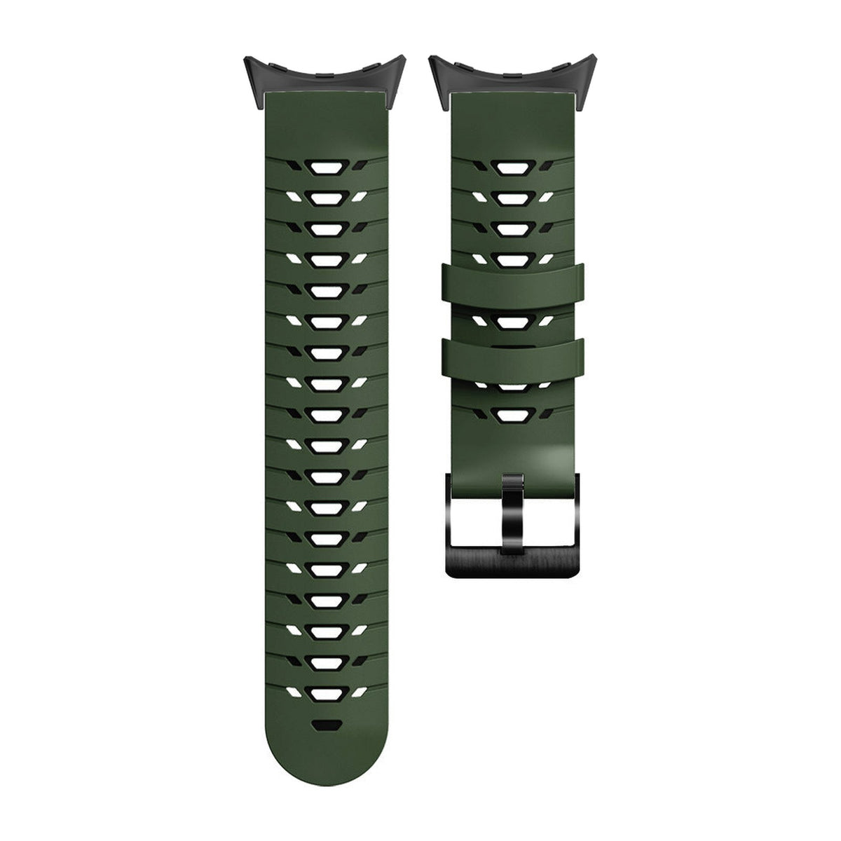 Flexi Silicone - Armour Army Green Black with Google Pixel Spring Bar Adapters - Wear Any 20mm Strap! for Pixel Watch 3-5 45mm