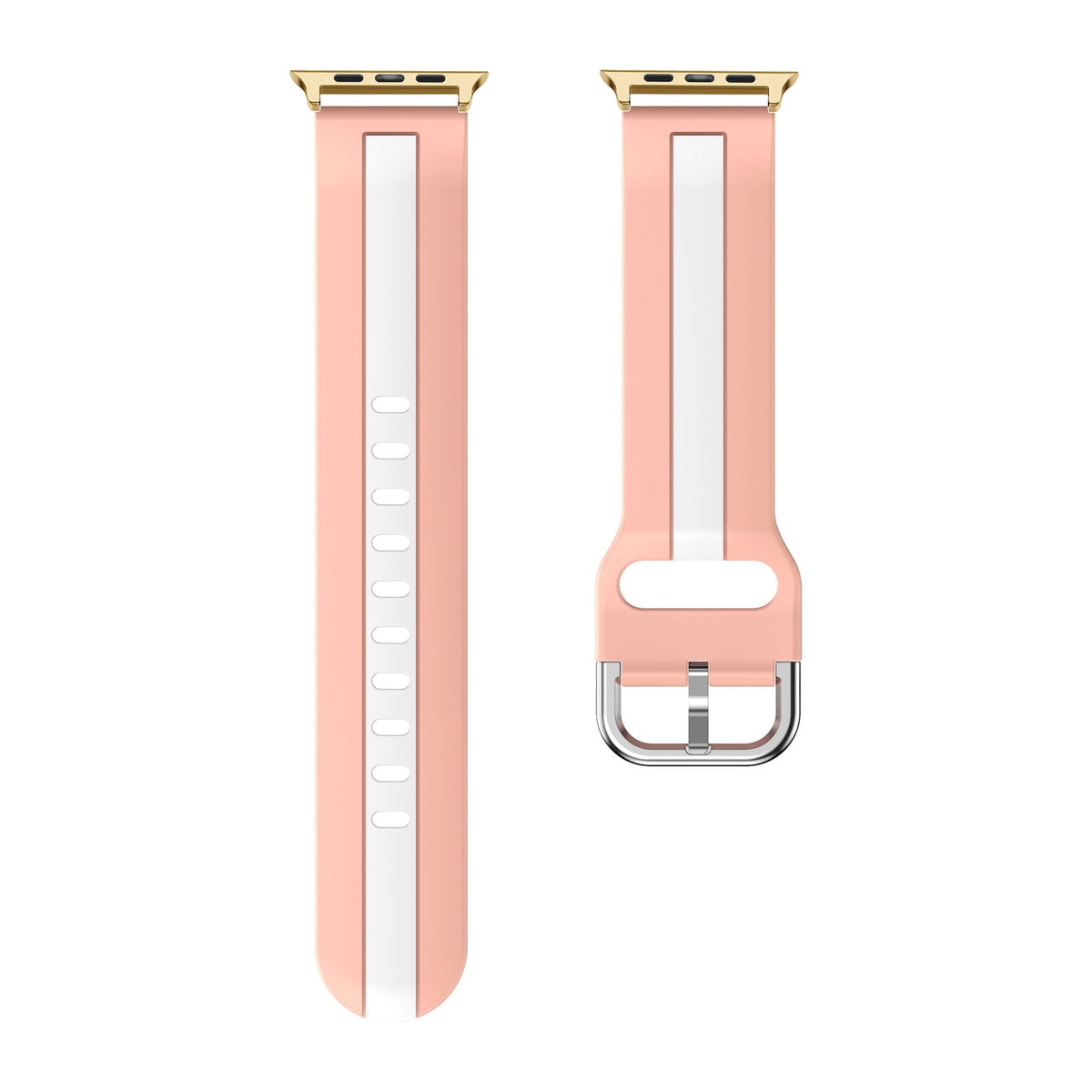 Striped Silicone Pink / White Gold with Connecters - Spring Bar Type for Apple Watch