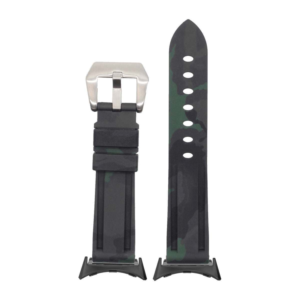 Camo Flexi Rubber - Army Green Black with Google Pixel Spring Bar Adapters - Wear Any 20mm Strap! for Pixel Watch 1-5 41mm
