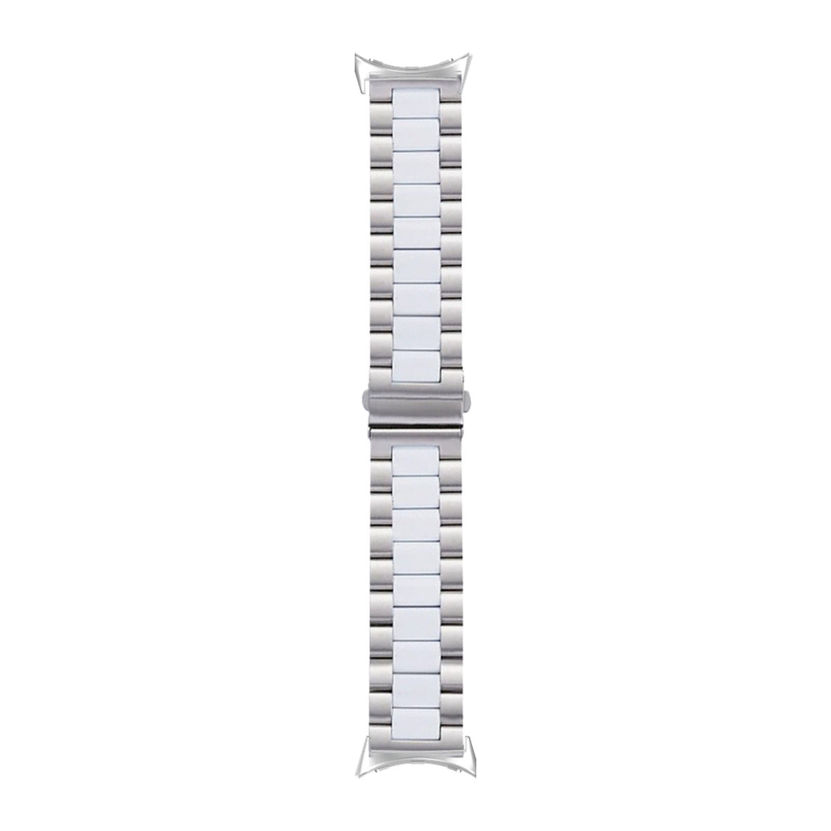 Steel Bracelet Silver with Deployant Clasp - Silver/White with Google Pixel Spring Bar Adapters - Wear Any 20mm Strap! for Pixel Watch 1-5 41mm