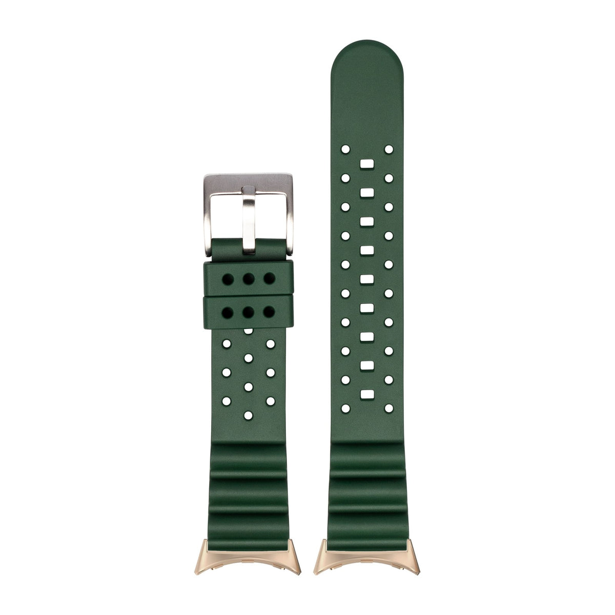 Diver's FKM Rubber Green Rose Gold with Google Pixel Spring Bar Adapters - Wear Any 20mm Strap! for Pixel Watch 1-5 41mm