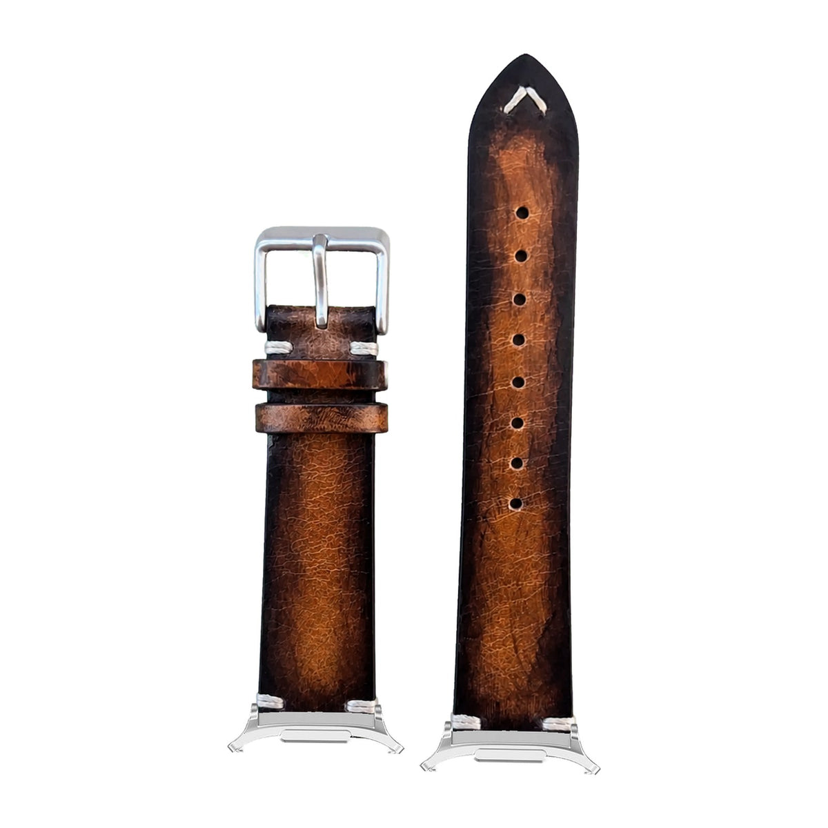 Vintage Knotted Leather - Smoked Brown Silver with Strap Adapter for Galaxy Watch 8-9/Ultra