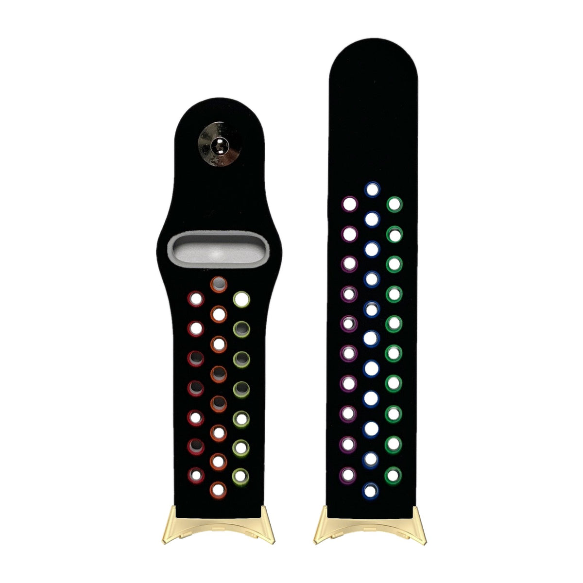 Rainbow Sports Silicone Black Gold with Google Pixel Spring Bar Adapters - Wear Any 20mm Strap! for Pixel Watch 3-5 45mm