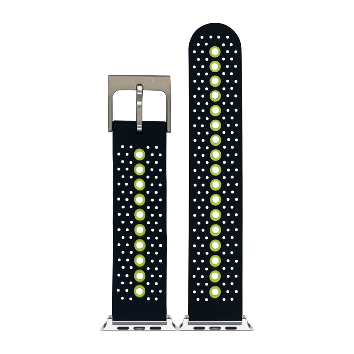 Flexi Sports Silicone 2 Black/Green Silver with Connecters - Spring Bar Type for Apple Watch