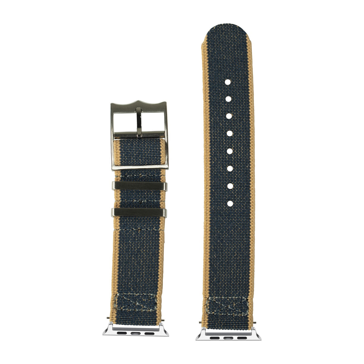 ElastoFlex - Denim Wheat Silver with Connecters - Spring Bar Type for Apple Watch