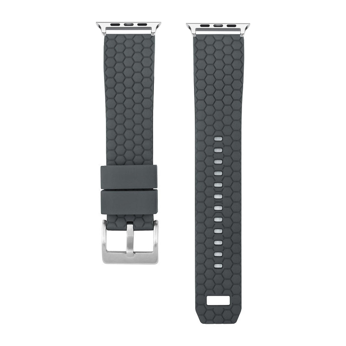 Hexagon Silicone Black Silver with Connecters - Spring Bar Type for Apple Watch