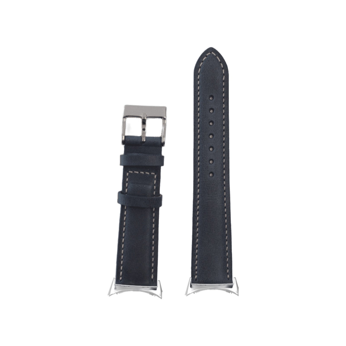 Padded Leather - Navy Blue | Beige Stitching Silver with Google Pixel Spring Bar Adapters - Wear Any 20mm Strap! for Pixel Watch 3-5 45mm