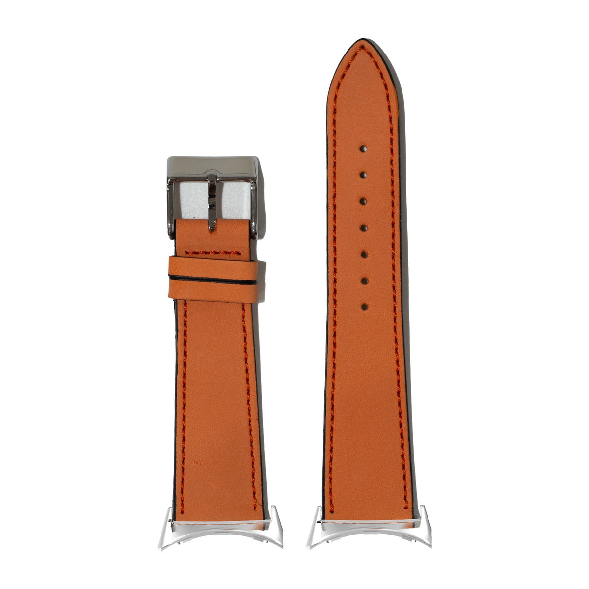 Nubuck Leather - Sunburst Orange Silver with Google Pixel Spring Bar Adapters - Wear Any 20mm Strap! for Pixel Watch 1-5 41mm