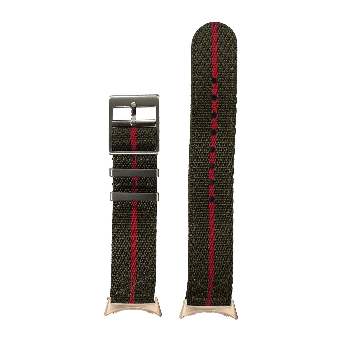 Cross Militex - Olive Green / Red Rose Gold with Google Pixel Spring Bar Adapters - Wear Any 20mm Strap! for Pixel Watch 3-5 45mm