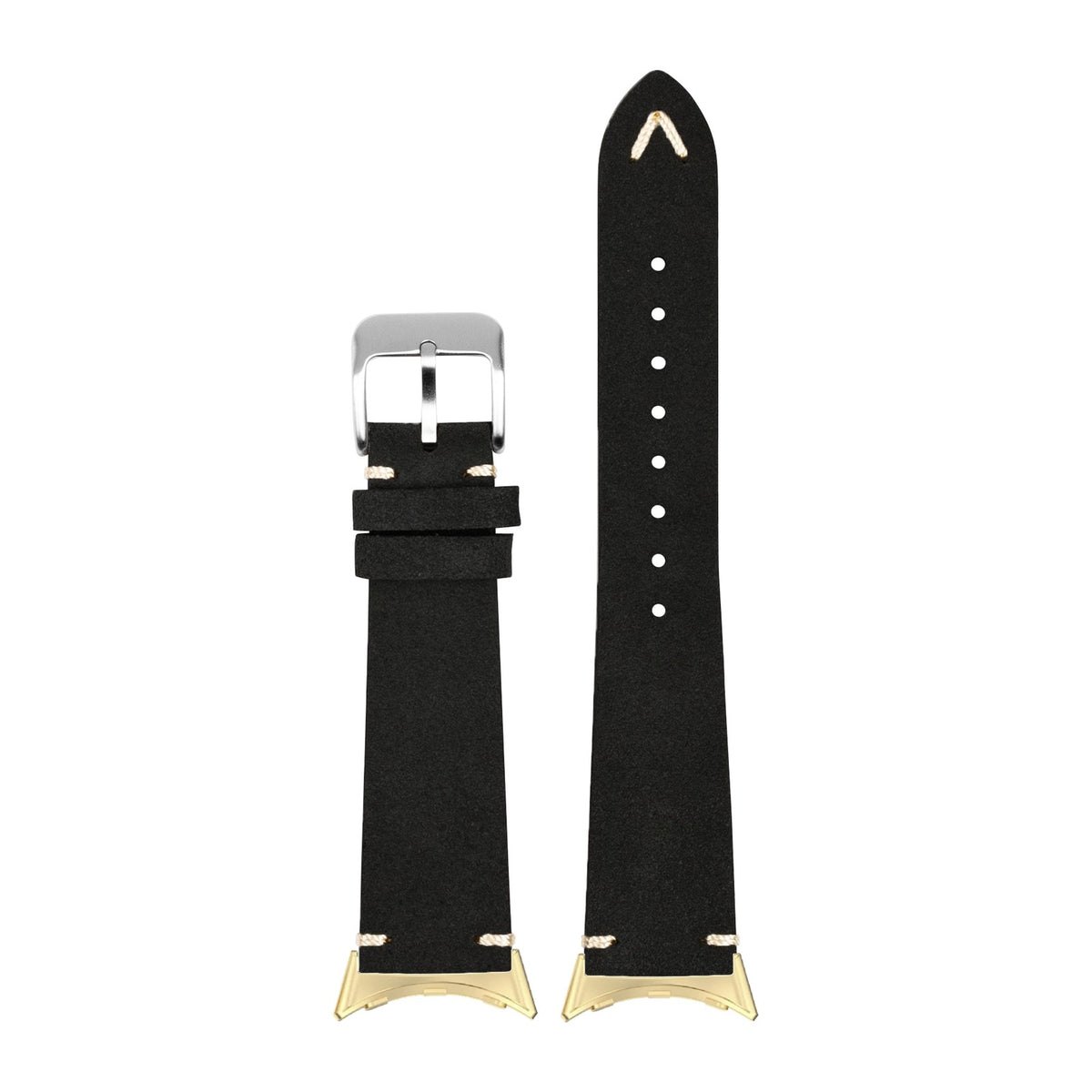 Suede Leather Black Gold with Google Pixel Spring Bar Adapters - Wear Any 20mm Strap! for Pixel Watch 3-5 45mm