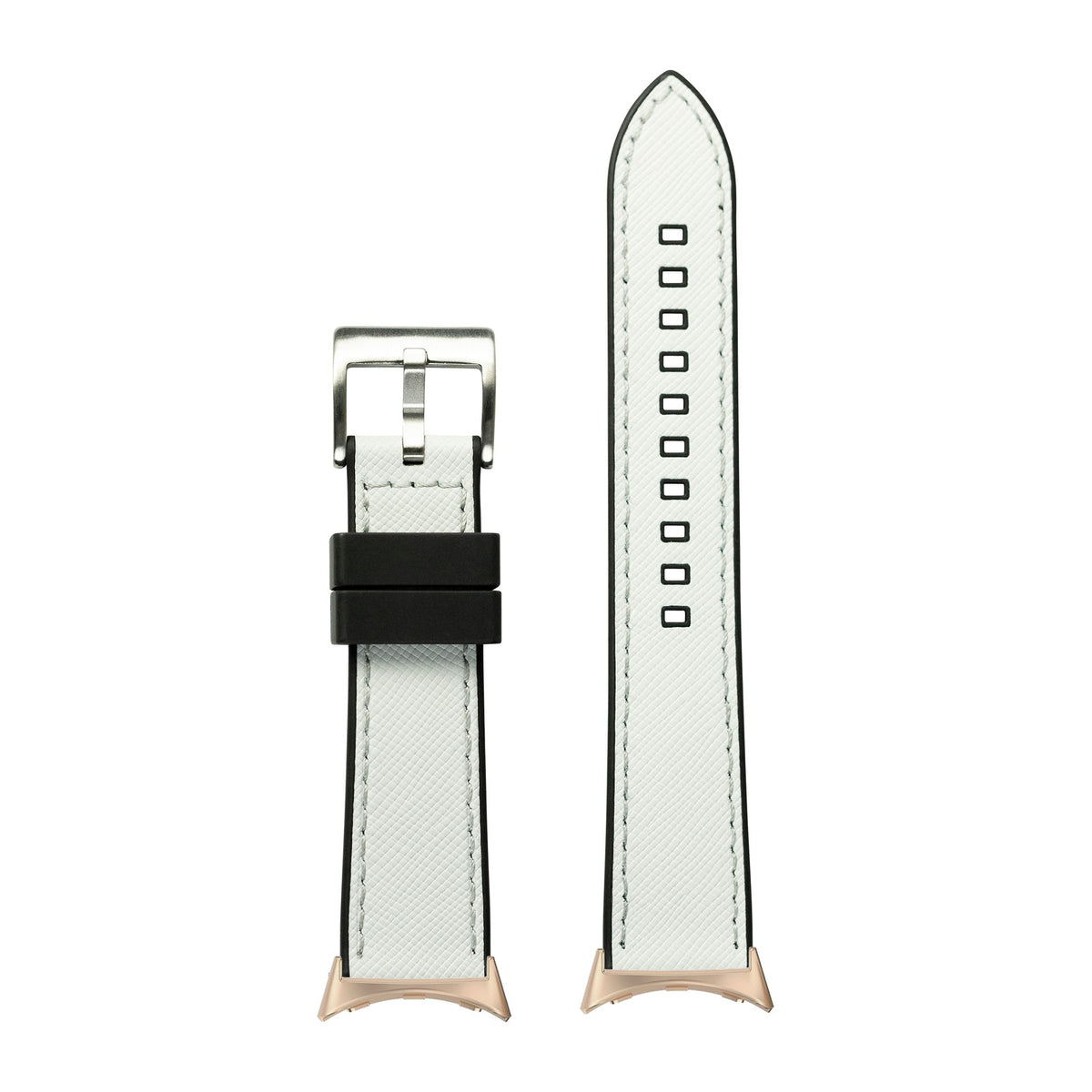 Saffiano Leather & FKM Rubber Hybrid White Rose Gold with Google Pixel Spring Bar Adapters - Wear Any 20mm Strap! for Pixel Watch 1-5 41mm