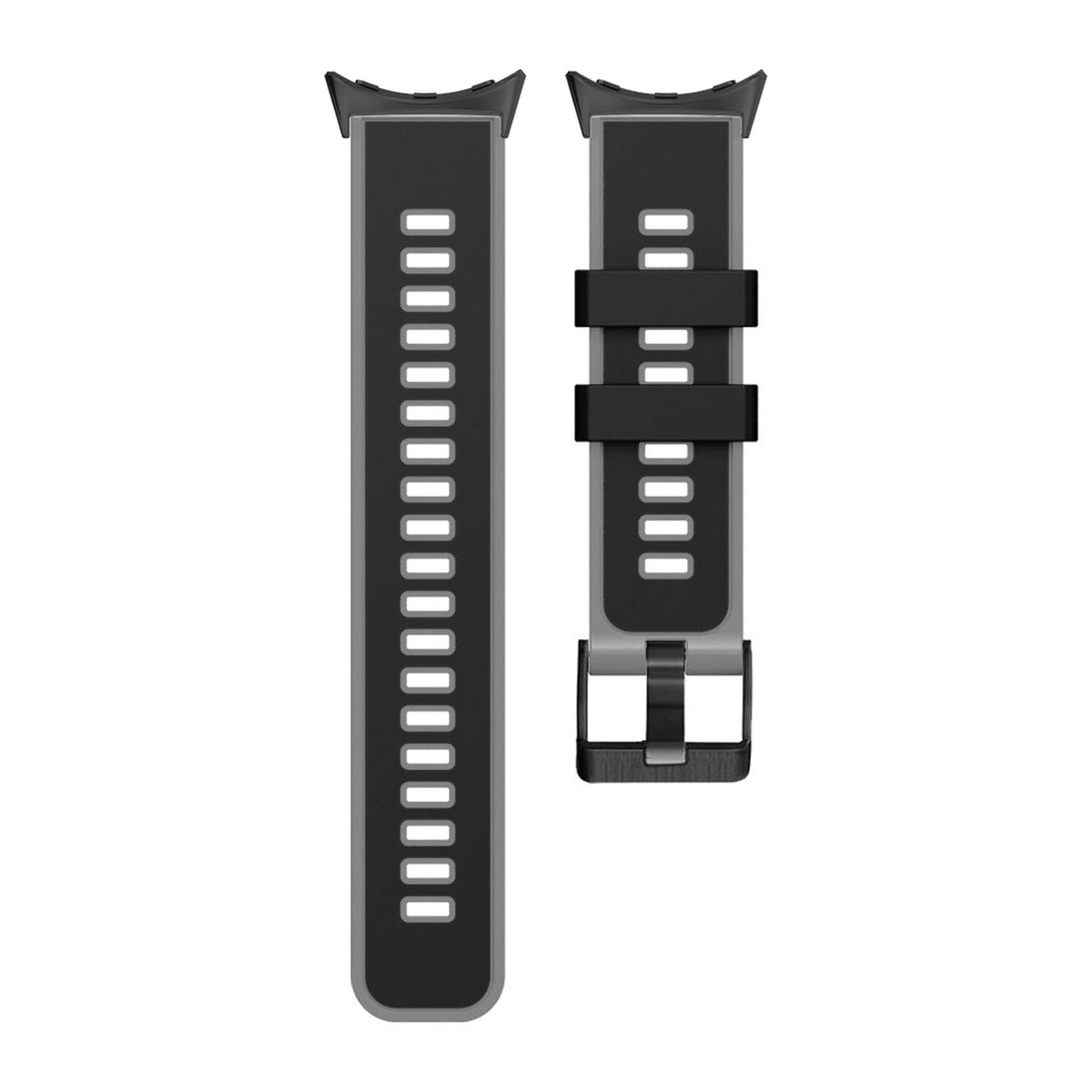 Two Tone Silicone Black / Grey Black with Black Hardware with Google Pixel Spring Bar Adapters - Wear Any 20mm Strap! for Pixel Watch 1-5 41mm