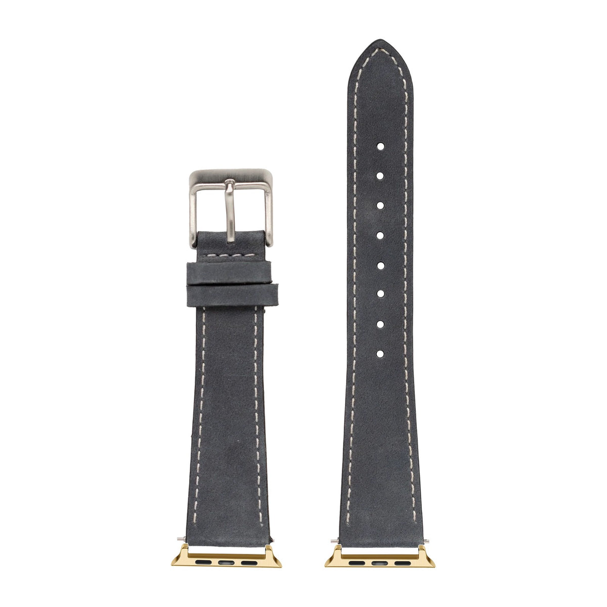Nubuck Leather - Slate Grey | White Stitching Gold with Connecters - Spring Bar Type for Apple Watch
