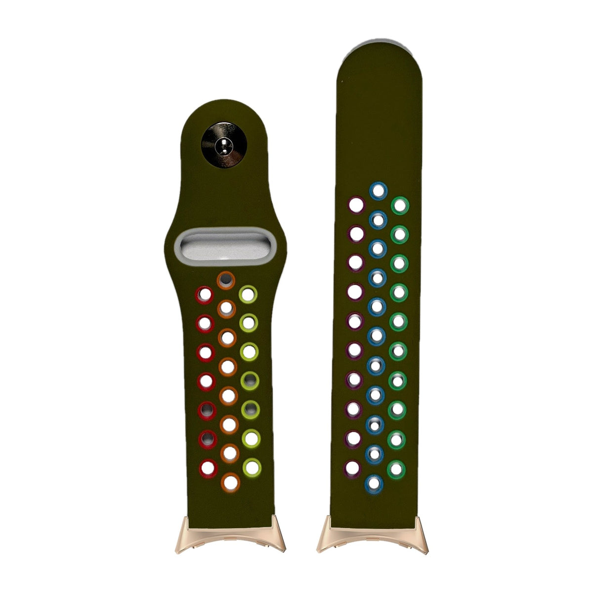 Rainbow Sports Silicone Army Green Rose Gold with Google Pixel Spring Bar Adapters - Wear Any 20mm Strap! for Pixel Watch 1-5 41mm