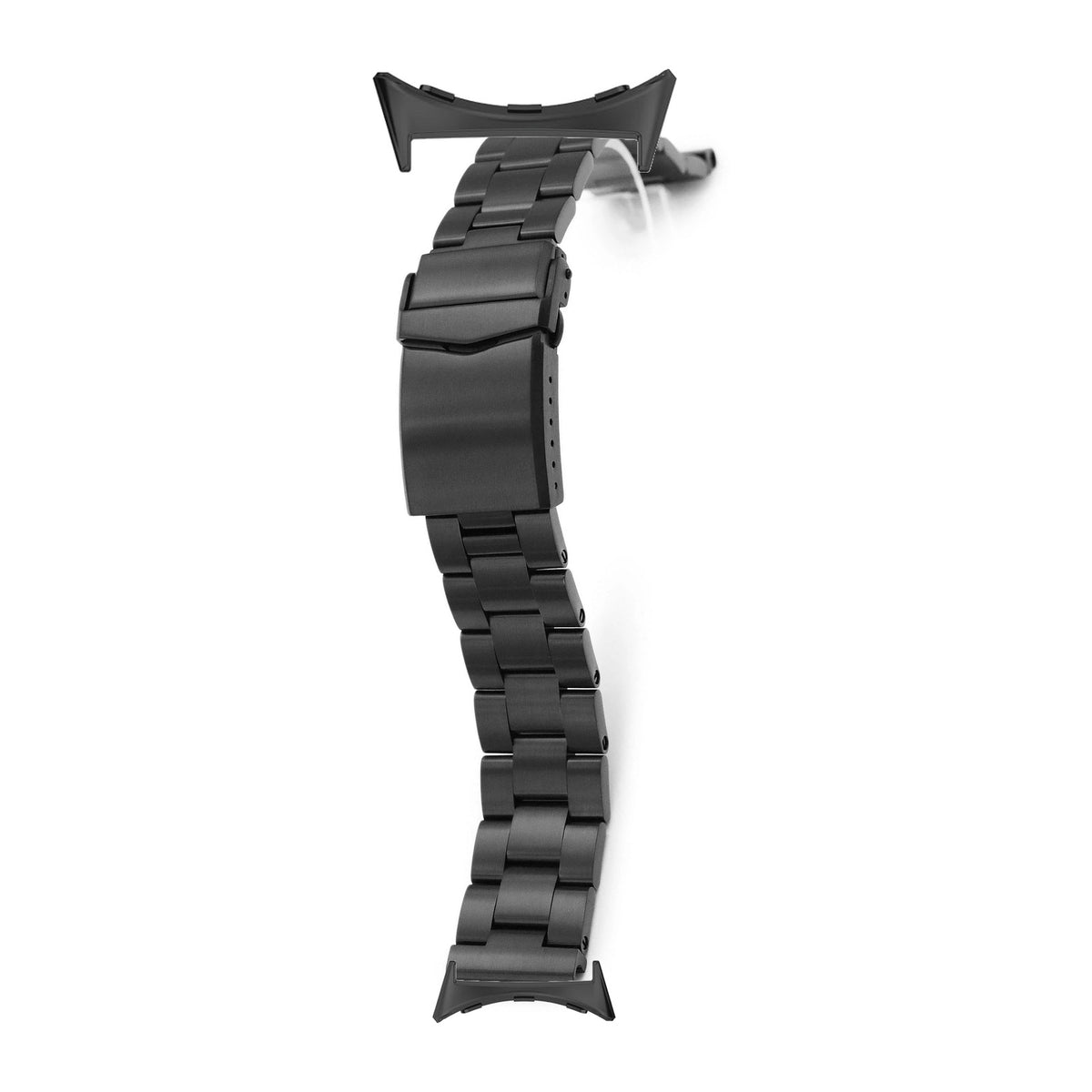 Black Super-O Steel Bracelet Black with V-Clasp with DLC Coating with Google Pixel Spring Bar Adapters - Wear Any 20mm Strap! for Pixel Watch 1-5 41mm