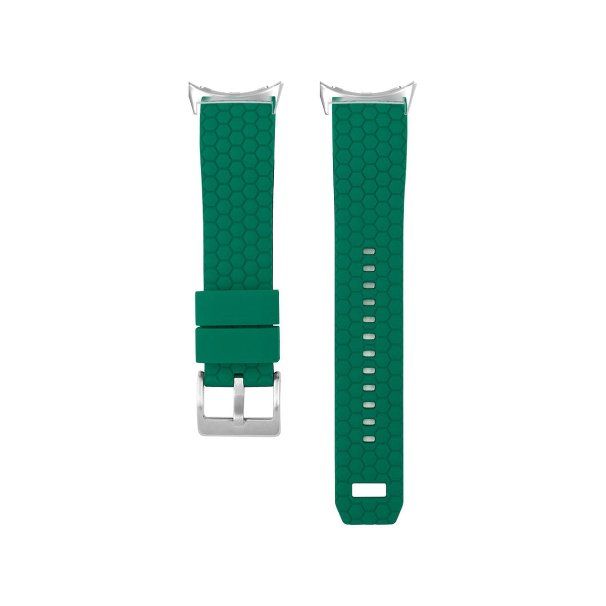 Hexagon Silicone Green Silver with Google Pixel Spring Bar Adapters - Wear Any 20mm Strap! for Pixel Watch 1-5 41mm
