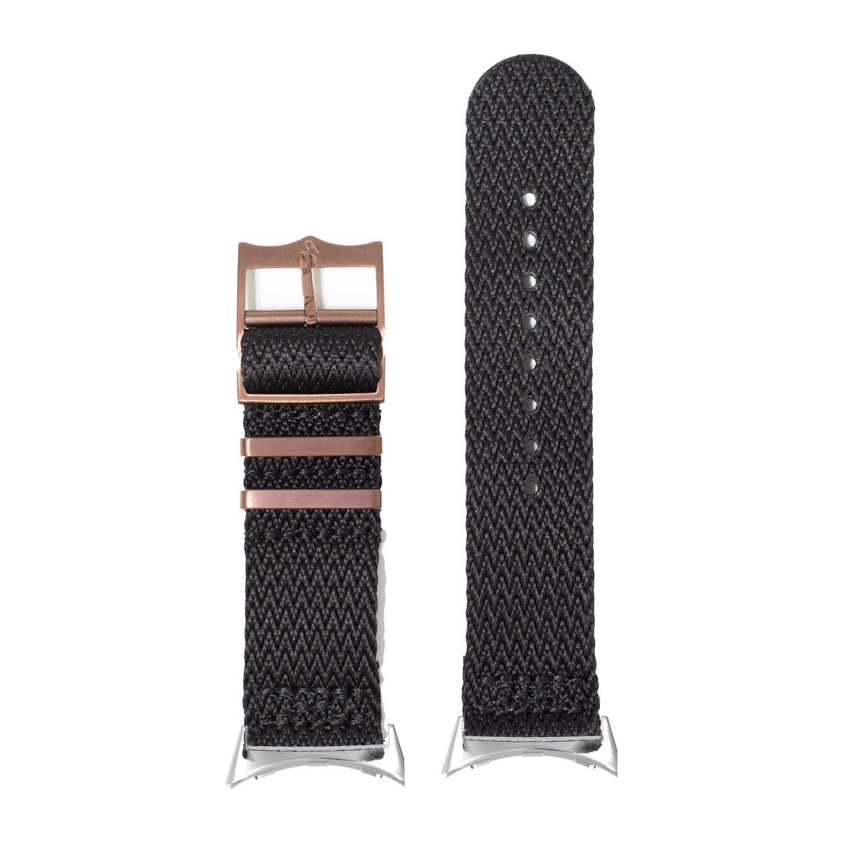 Sharktooth Militex - Black [Bronze Coloured Hardware] Silver with Google Pixel Spring Bar Adapters - Wear Any 20mm Strap! for Pixel Watch 3-5 45mm