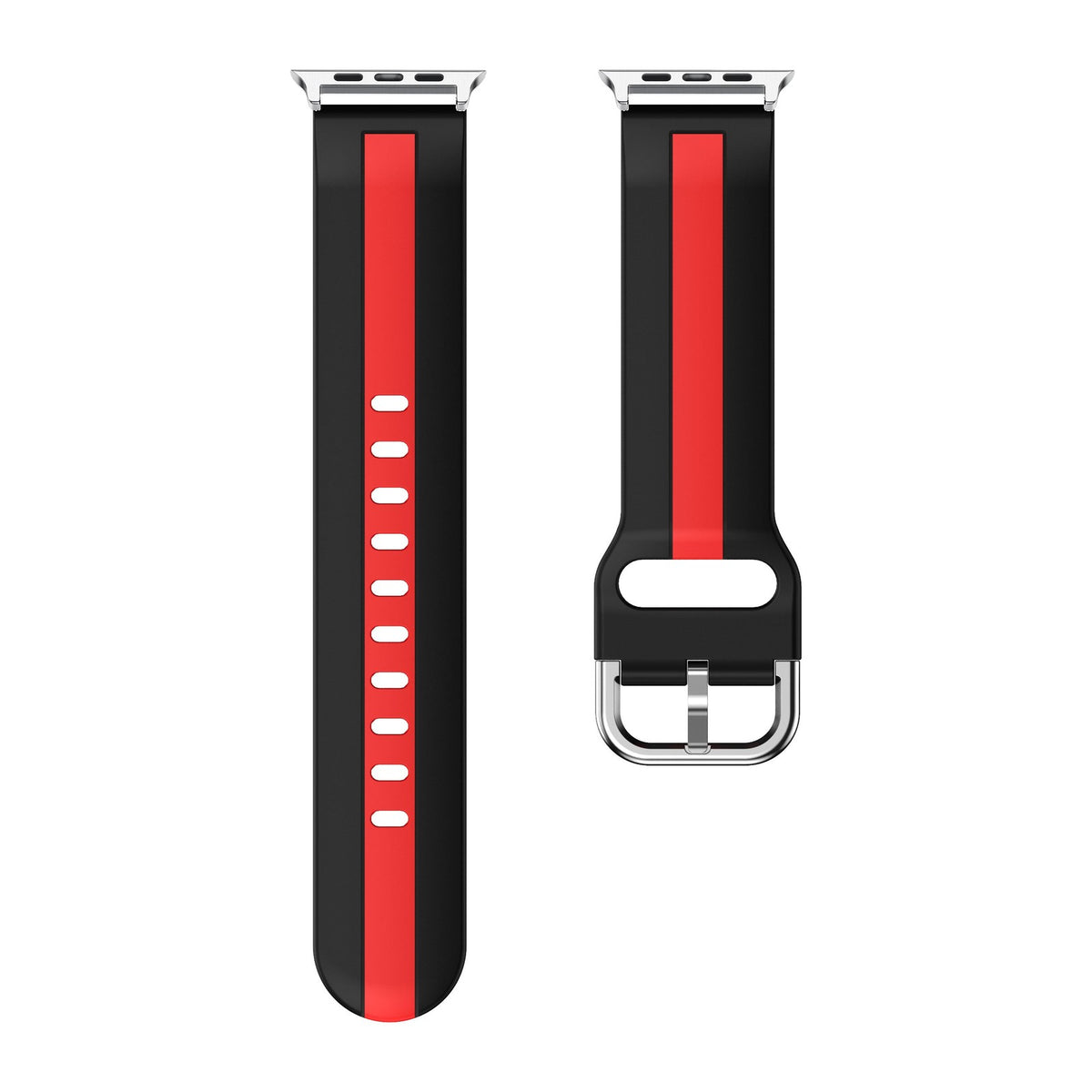 Striped Silicone Black / Red Silver with Connecters - Spring Bar Type for Apple Watch