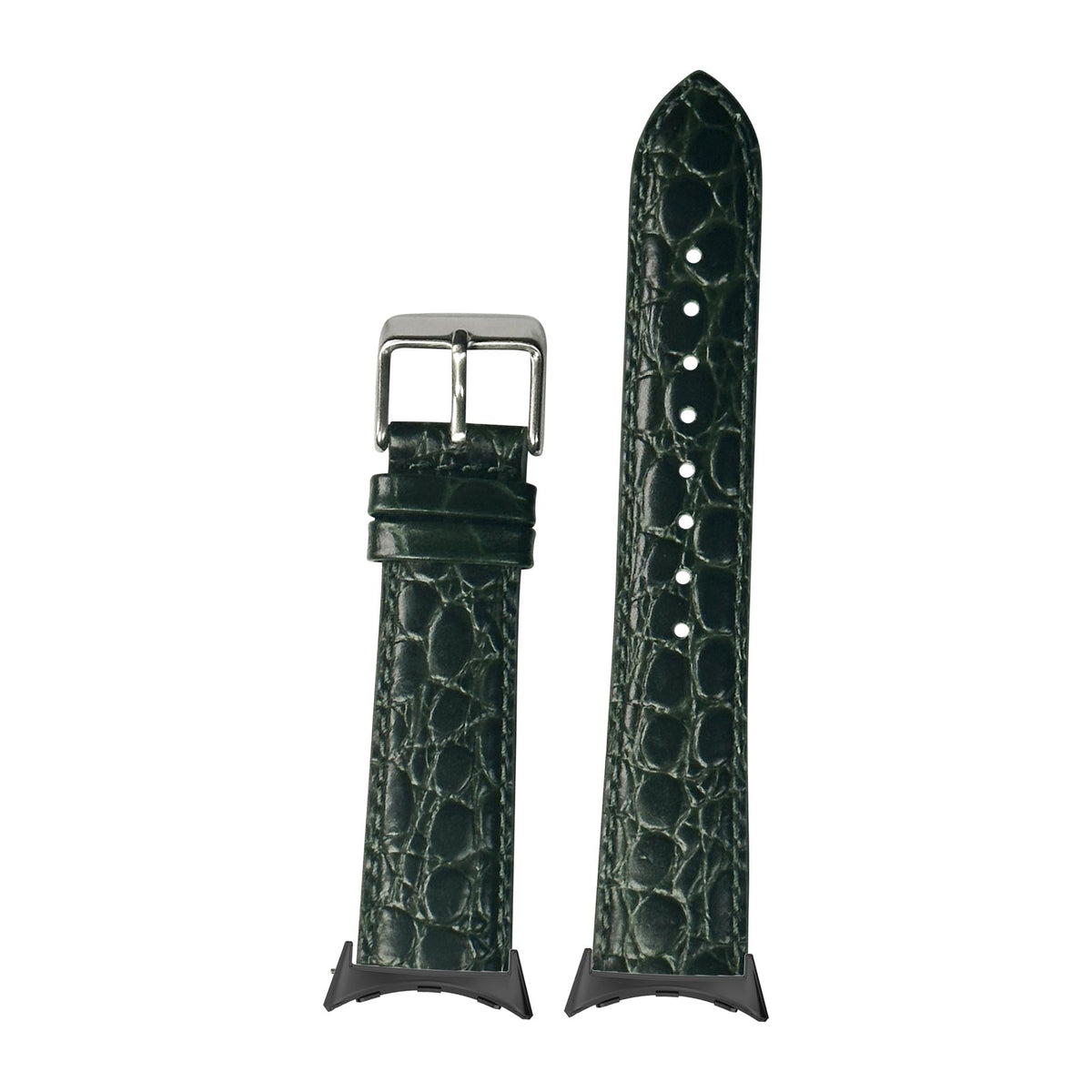 Alligator Leather - Dark Green with Google Pixel Spring Bar Adapters - Wear Any 20mm Strap! for Pixel Watch 1-5 41mm