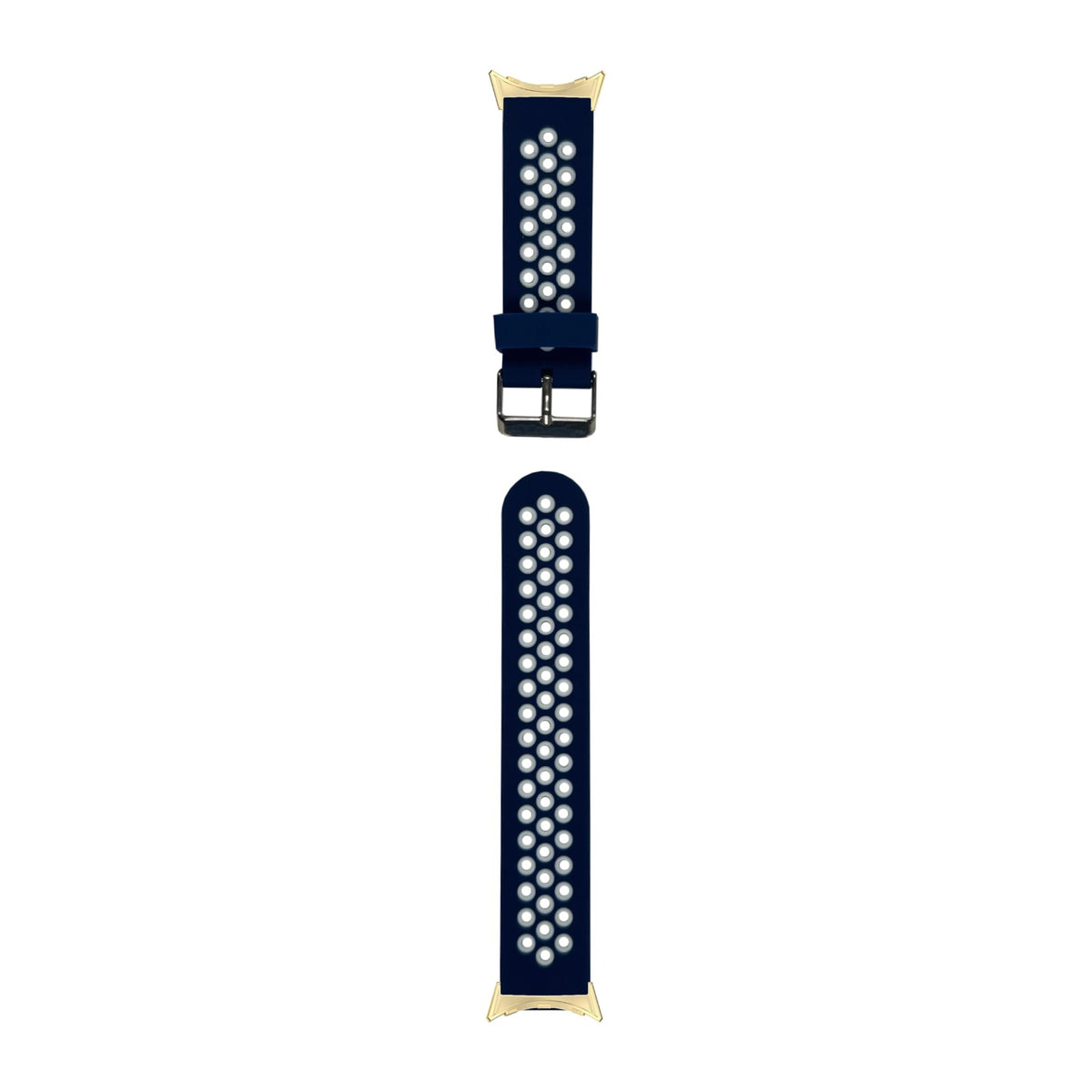 Flexi Sports Silicone Navy Blue/White Gold with Google Pixel Spring Bar Adapters - Wear Any 20mm Strap! for Pixel Watch 3-5 45mm