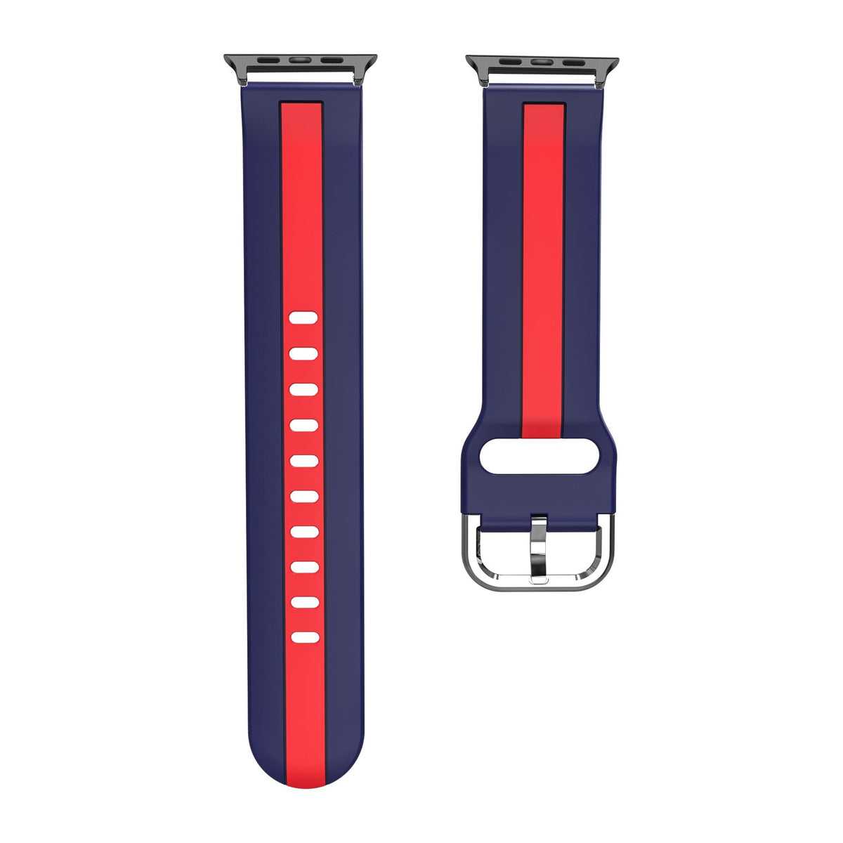 Striped Silicone Blue / Red Black with Connecters - Spring Bar Type for Apple Watch