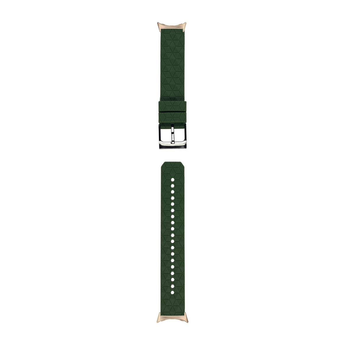 Prism Silicone [Black Hardware] Army Green Rose Gold with Google Pixel Spring Bar Adapters - Wear Any 20mm Strap! for Pixel Watch 1-5 41mm