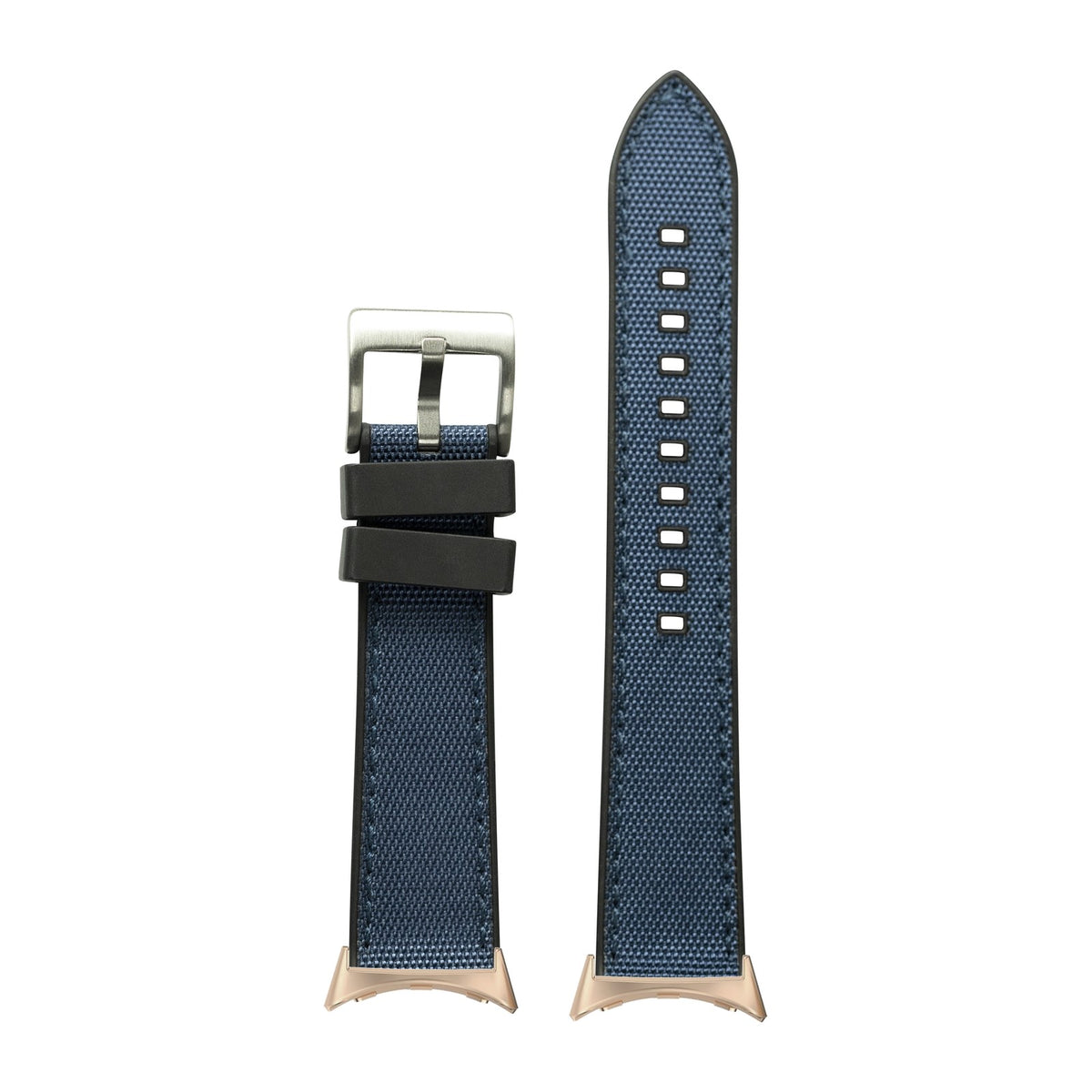 Sailcloth & FKM Rubber Hybrid Navy Blue Rose Gold with Google Pixel Spring Bar Adapters - Wear Any 20mm Strap! for Pixel Watch 1-5 41mm