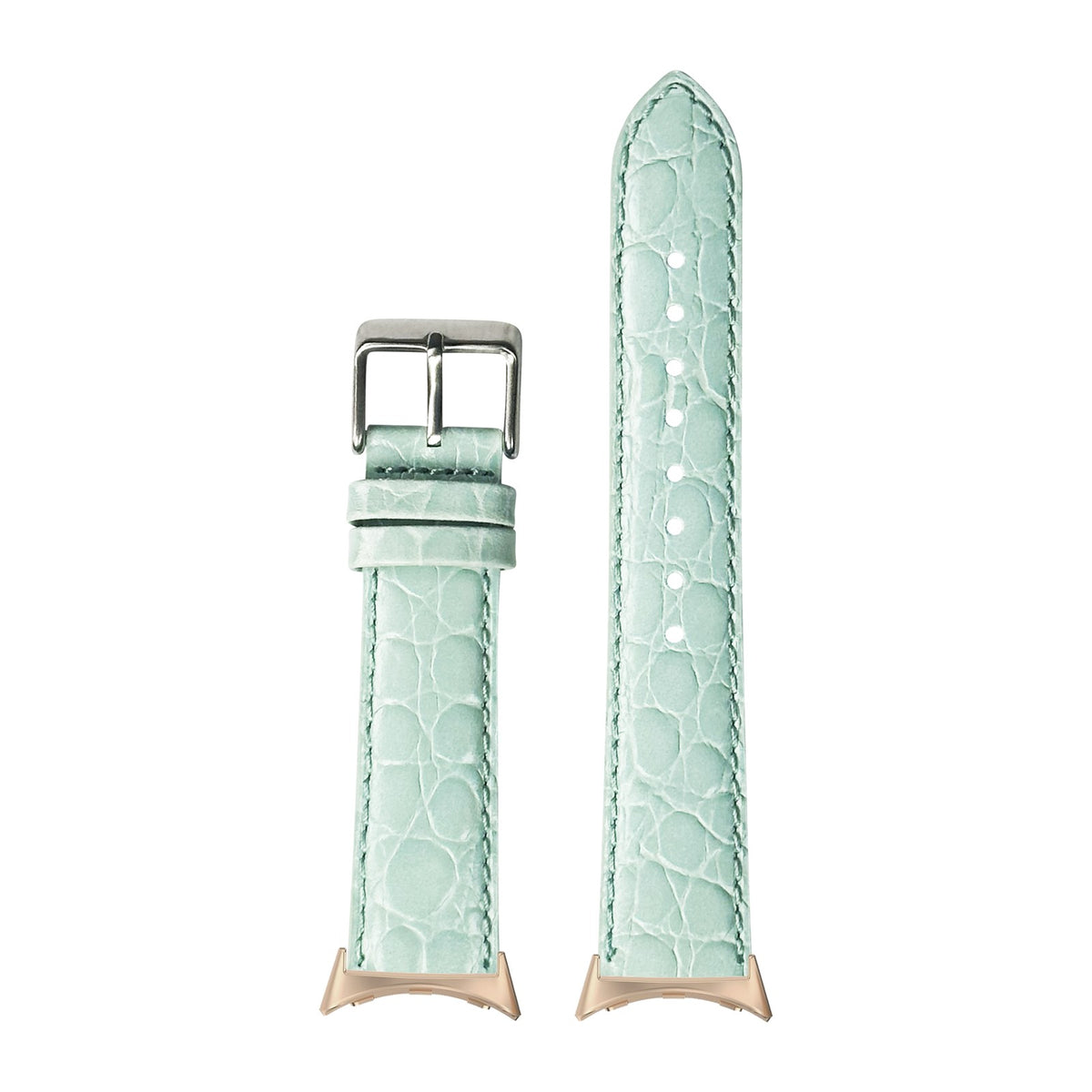 Alligator Leather - Light Tiffany Blue Rose Gold with Google Pixel Spring Bar Adapters - Wear Any 20mm Strap! for Pixel Watch 1-5 41mm