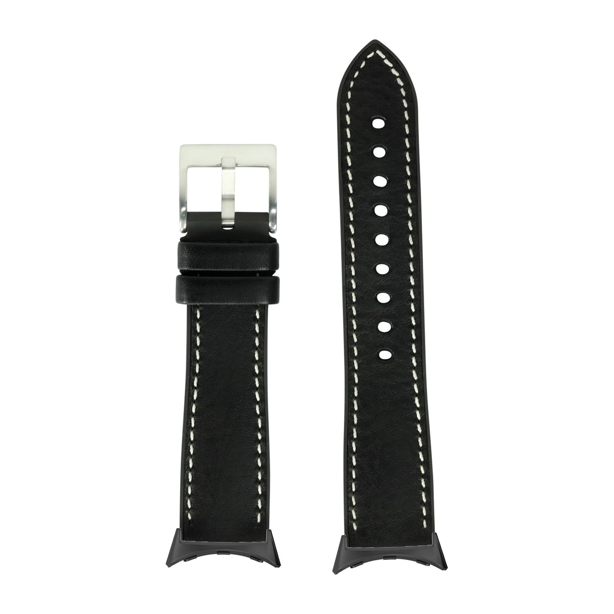 Italian Leather & FKM Rubber Hybrid Black with Google Pixel Spring Bar Adapters - Wear Any 20mm Strap! for Pixel Watch 3-5 45mm
