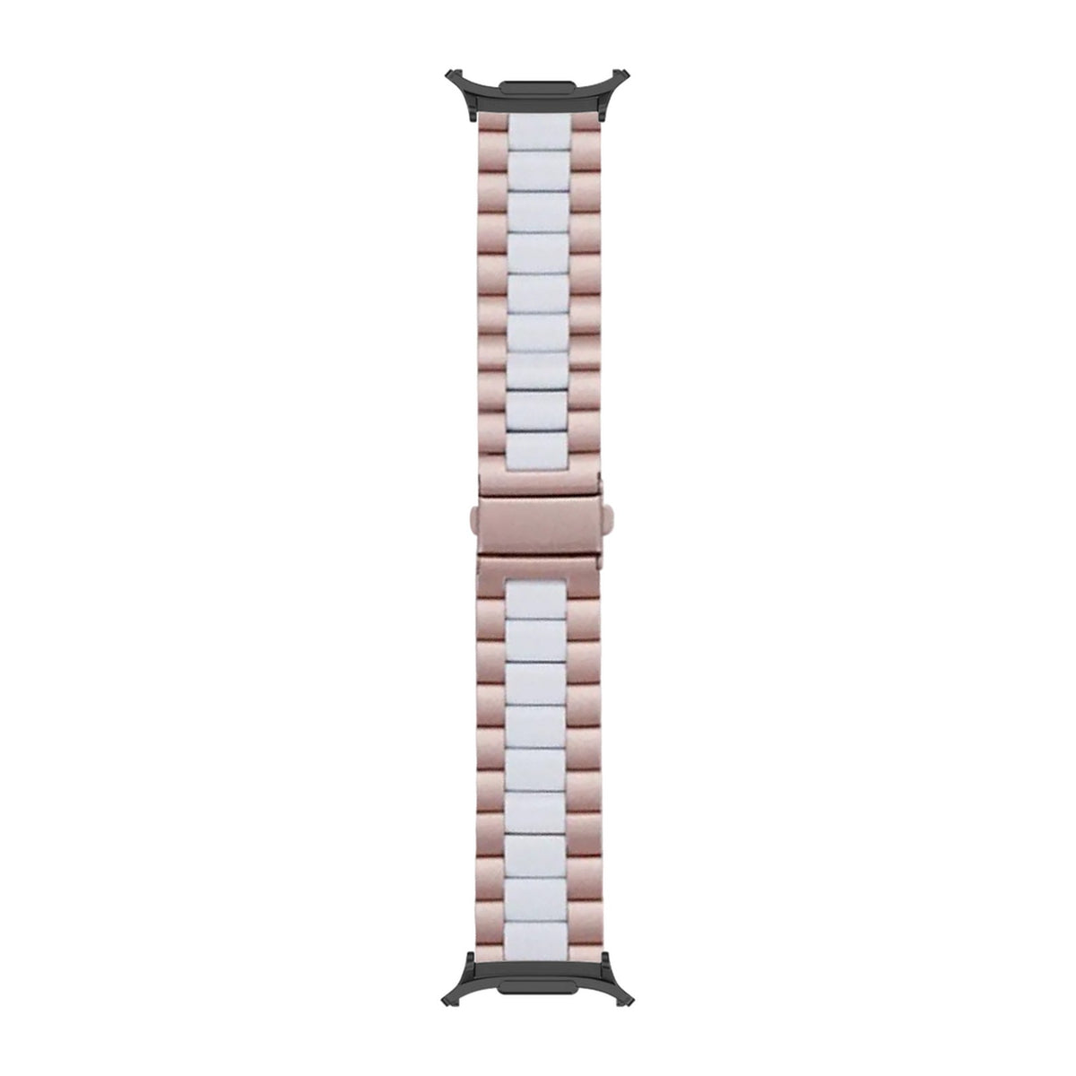 Steel Bracelet Black with Deployant Clasp - Rose Gold/White with Strap Adapter for Galaxy Watch 8-9/Ultra