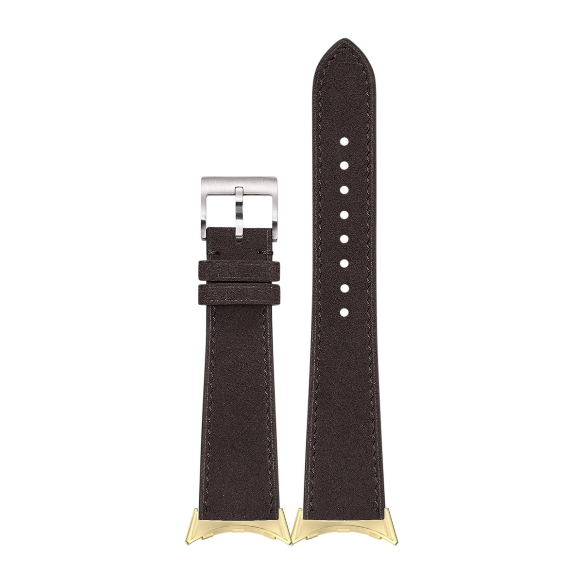 Alcantara Leather - Dark Brown Gold with Google Pixel Spring Bar Adapters - Wear Any 20mm Strap! for Pixel Watch 3-5 45mm