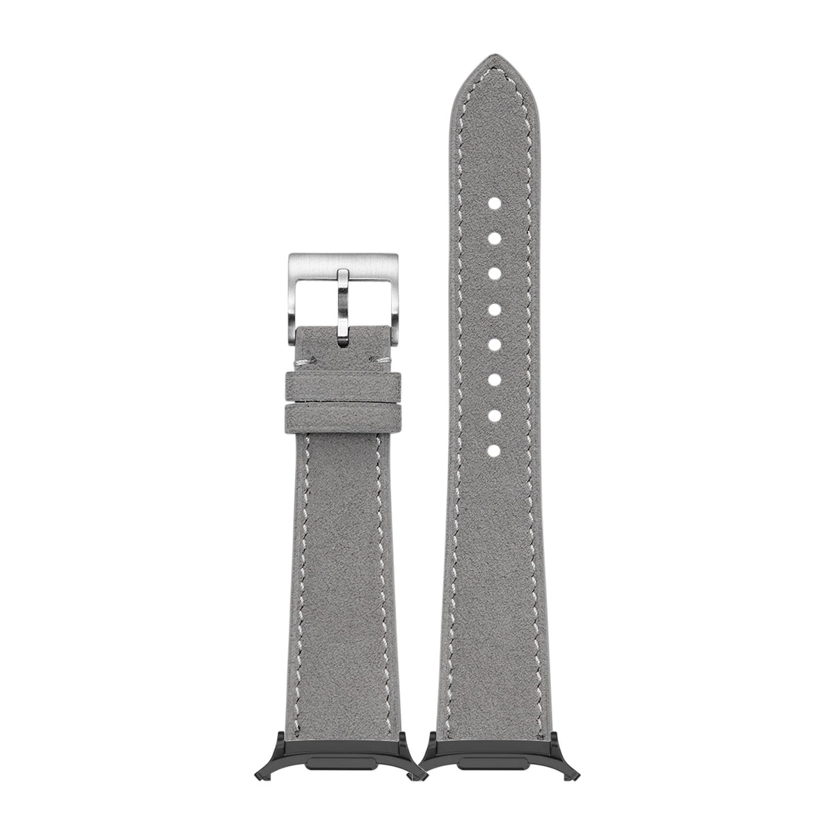 Alcantara Leather - Grey | White Stitching for the Galaxy Watch 8, 9 and Ultra with adapter fitted