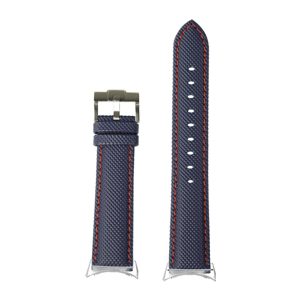 Sailcloth - Navy Blue | Red Stitching Silver with Google Pixel Spring Bar Adapters - Wear Any 20mm Strap! for Pixel Watch 1-5 41mm