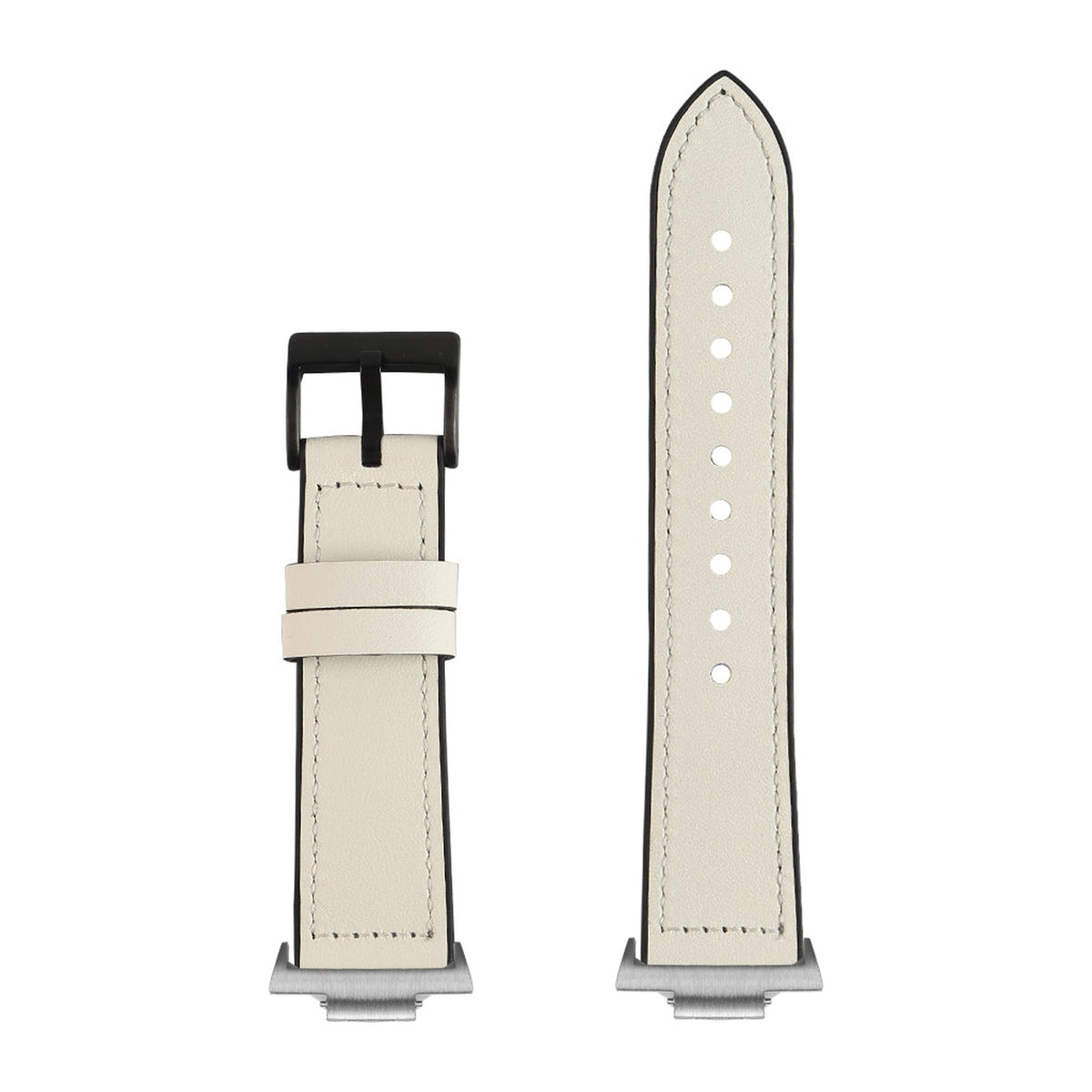 Leather Hybrid - White Silver with Strap Adapter for Tissot PRX 40