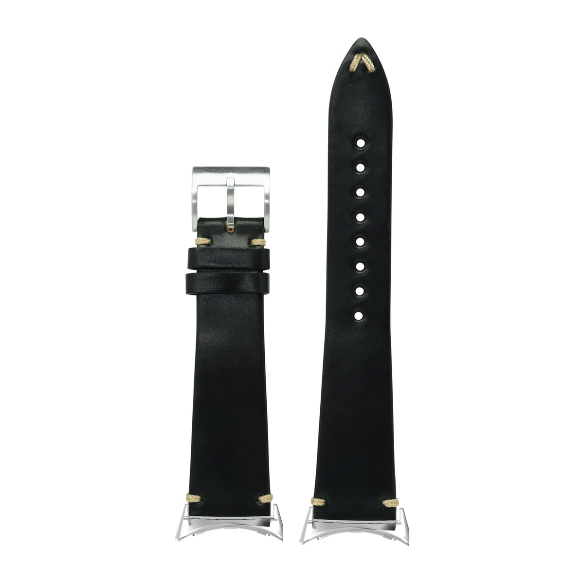 Horween Shell Cordovan - Vintage - Black Silver with Google Pixel Spring Bar Adapters - Wear Any 20mm Strap! for Pixel Watch 3-5 45mm