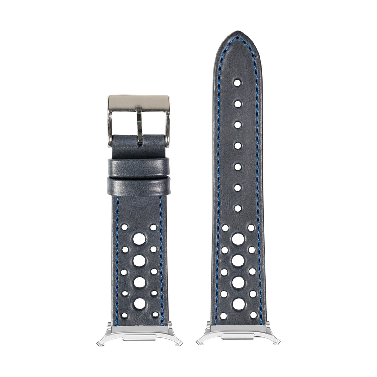 Leather - Daytona - Navy Blue Silver with Strap Adapter for Galaxy Watch 8-9/Ultra