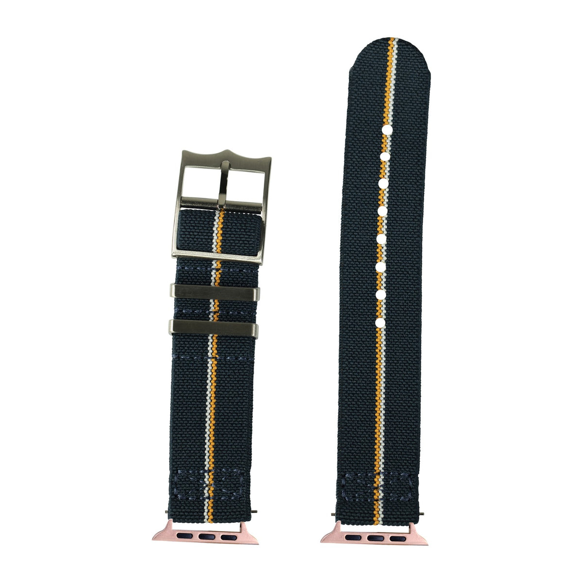 ElastoFlex - Navy Blue/Orange/White Rose Gold with Connecters - Spring Bar Type for Apple Watch