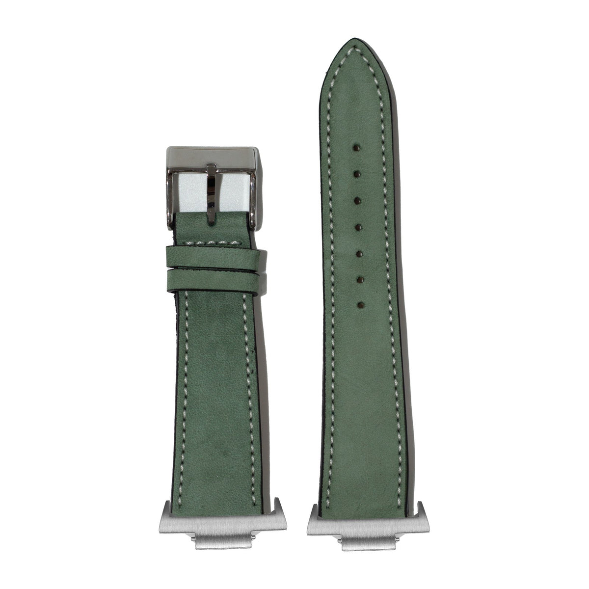 Nubuck Leather - Mint Green | White Stitching Silver with Strap Adapter for Tissot PRX 40