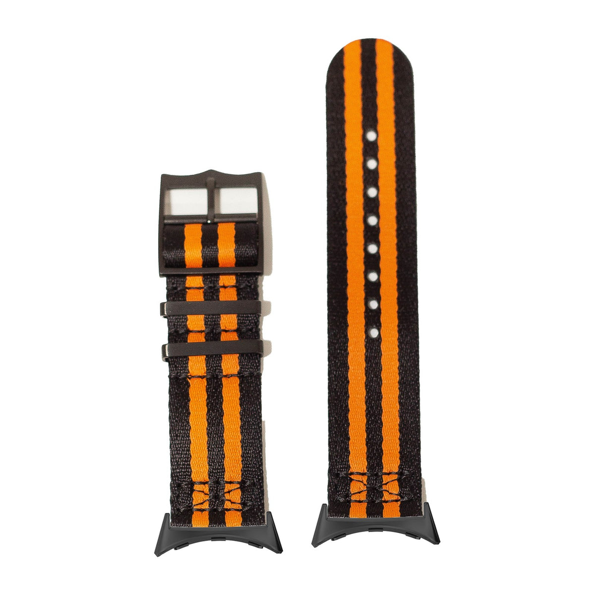 Ultra Militex - Stealth Black / Orange [Black Hardware] Black with Google Pixel Spring Bar Adapters - Wear Any 20mm Strap! for Pixel Watch 3-5 45mm