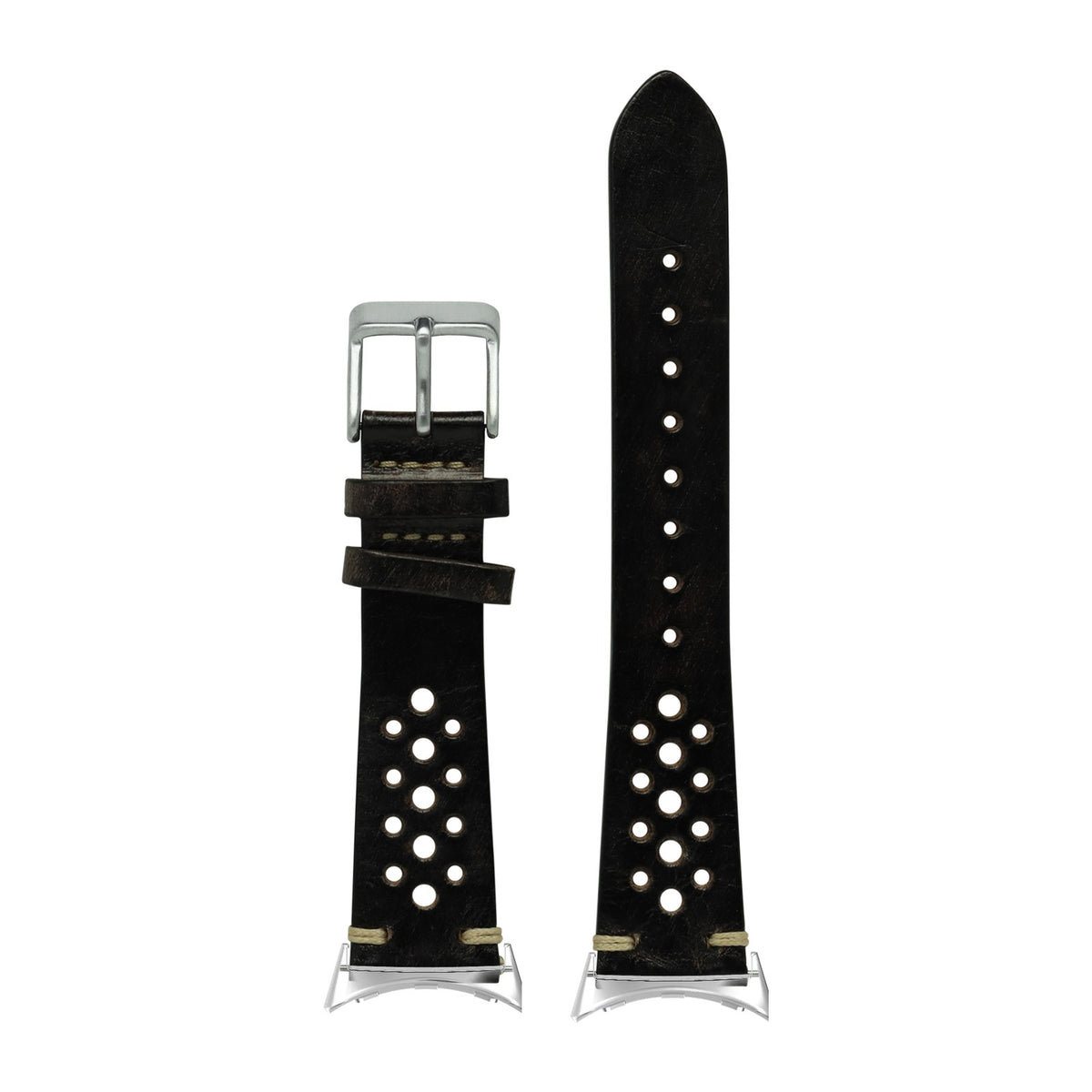 Vintage Rally Leather - Smoked Black Silver with Google Pixel Spring Bar Adapters - Wear Any 20mm Strap! for Pixel Watch 1-5 41mm