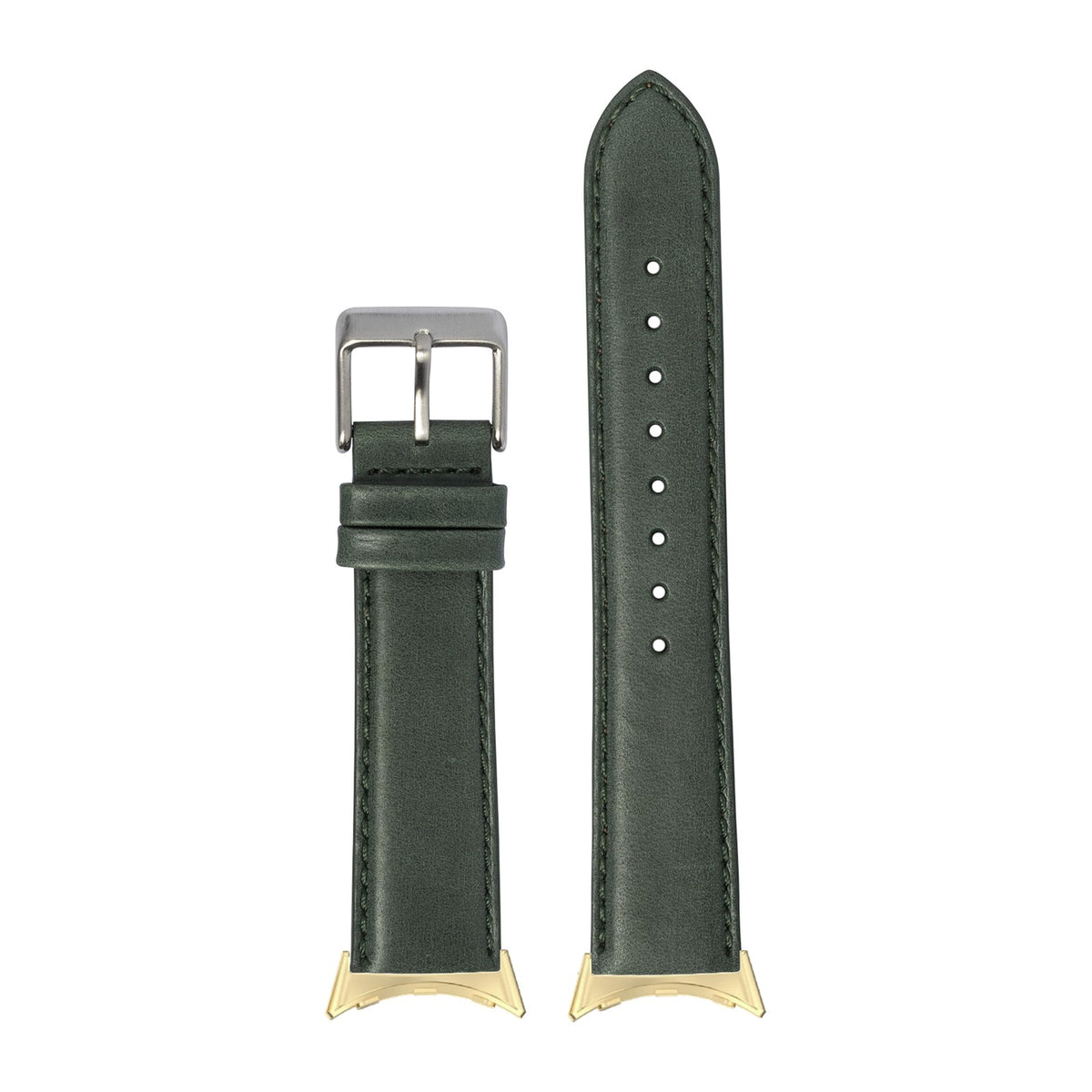 Padded Leather - Forest Green Gold with Google Pixel Spring Bar Adapters - Wear Any 20mm Strap! for Pixel Watch 1-5 41mm
