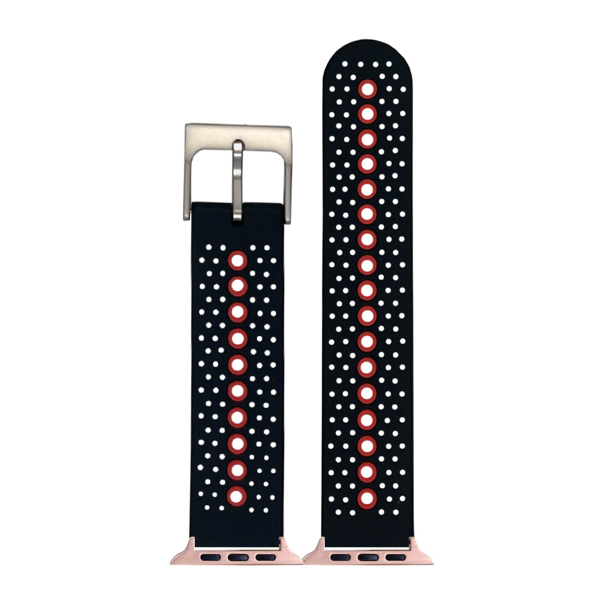 Flexi Sports Silicone 2 Black/Red Rose Gold with Connecters - Spring Bar Type for Apple Watch