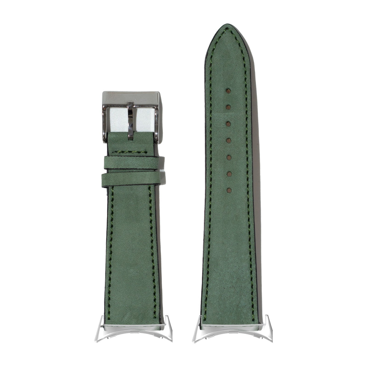 Nubuck Leather - Mint Green Silver with Google Pixel Spring Bar Adapters - Wear Any 20mm Strap! for Pixel Watch 3-5 45mm