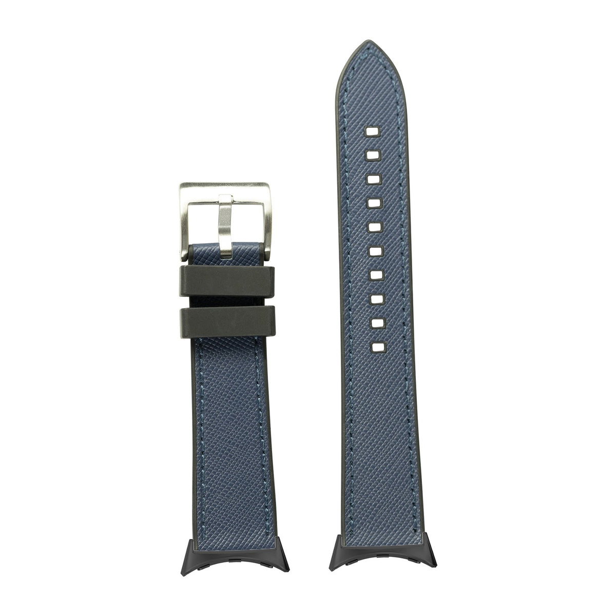 Saffiano Leather & FKM Rubber Hybrid Navy Blue with Google Pixel Spring Bar Adapters - Wear Any 20mm Strap! for Pixel Watch 3-5 45mm