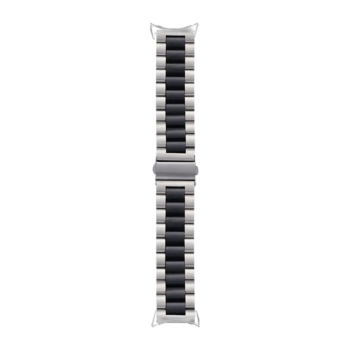 Steel Bracelet Silver with Deployant Clasp - Silver/Black with Google Pixel Spring Bar Adapters - Wear Any 20mm Strap! for Pixel Watch 1-5 41mm